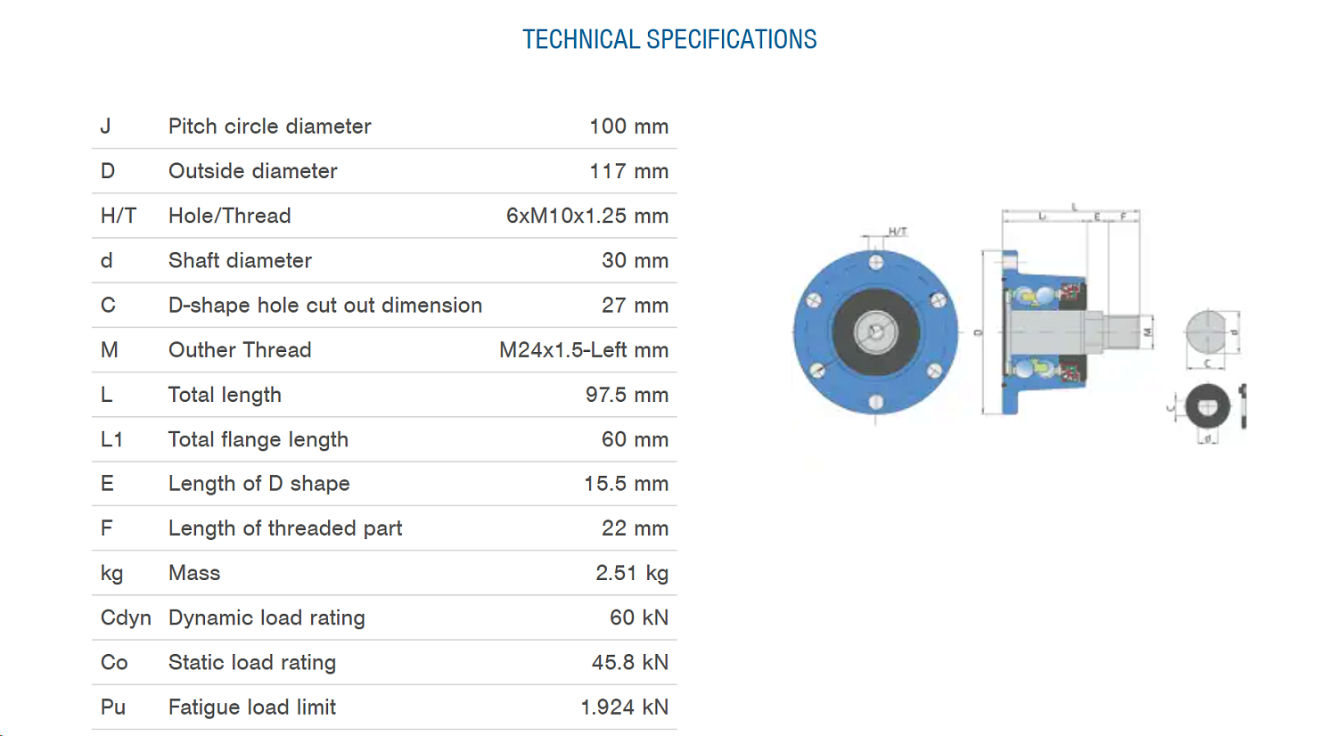 Ступица режущего узла левая IL50 100/6T M24 L FKL