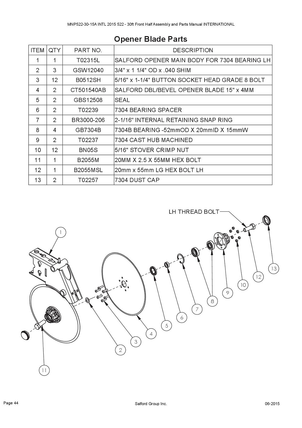 Подшипник сошника без корпуса GB7304BU закрытый